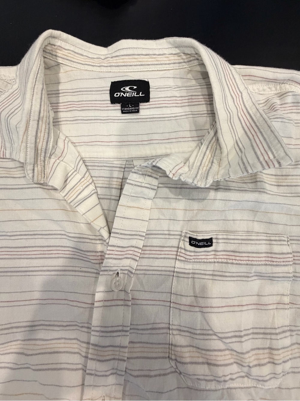 O'Neill Men's Cream White Button-Down with Subtle Stripes - Picture 2 of 3